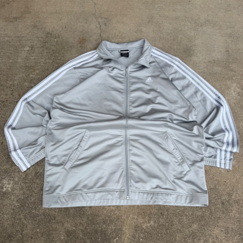 Adidas Mens Track Jacket Light Gray White 3 Stripe Full Zip Large L